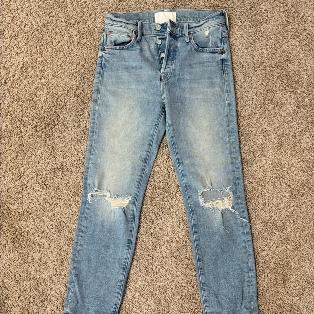 MOTHER Light Blue Distressed Women Jeans